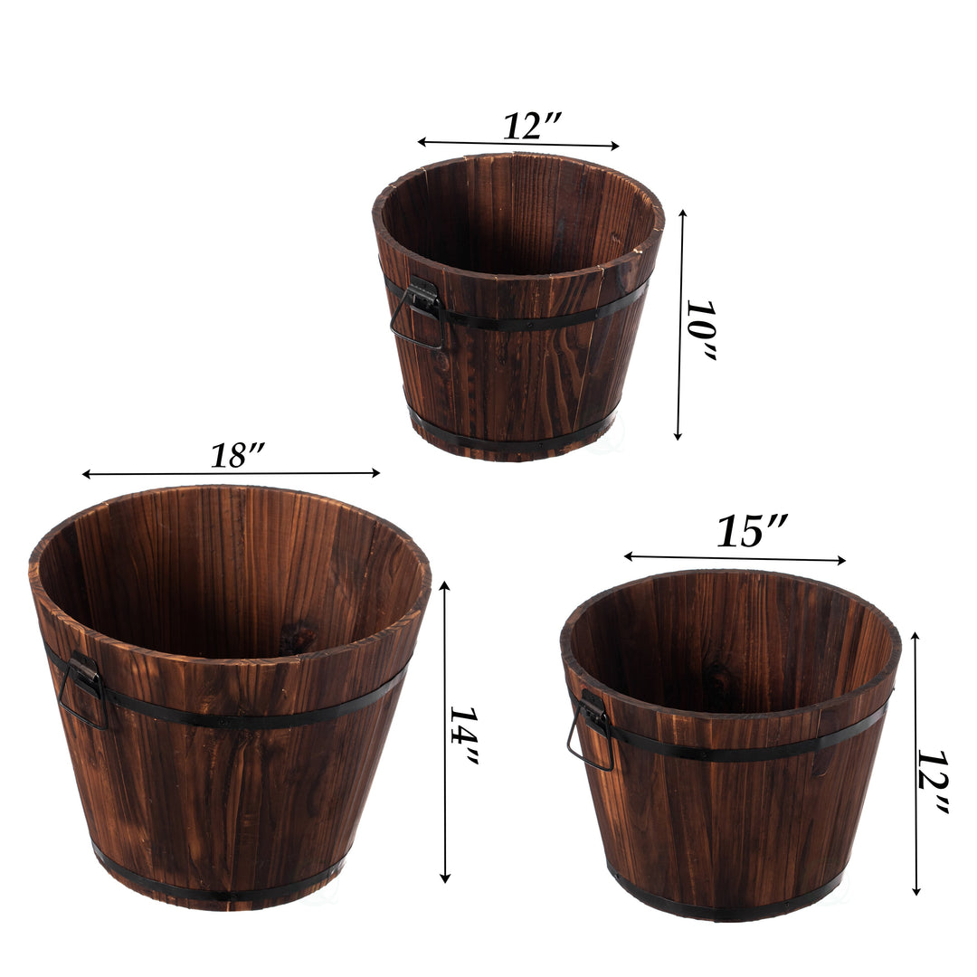 Rustic Wooden Whiskey Barrel Planter with Durable Medal Handles and Drainage Holes - Perfect for Indoor and Outdoor Use Image 9