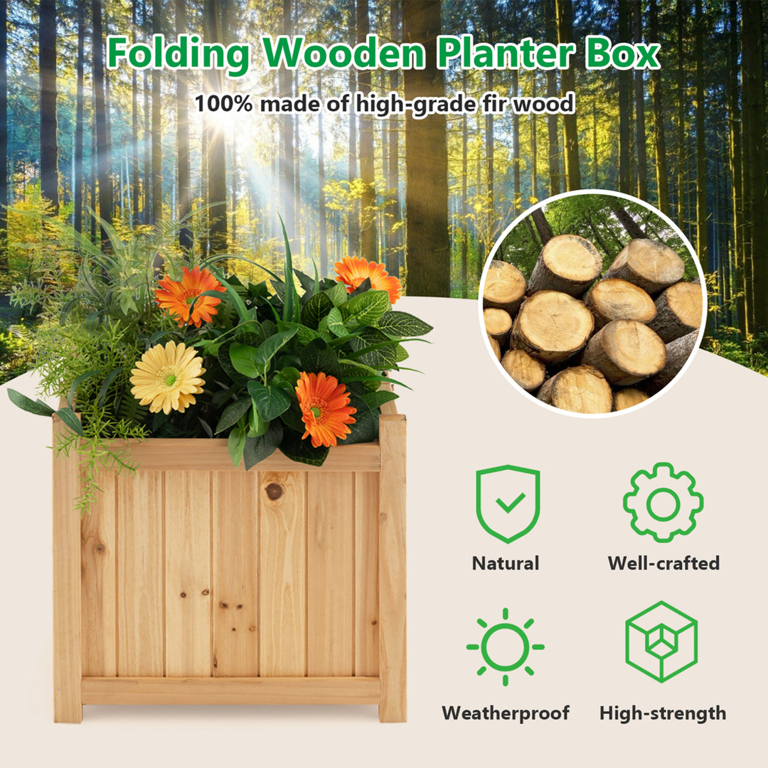 15" Wooden Planter Box Elevated Outdoor Folding Planter with Removable Bottom Image 2