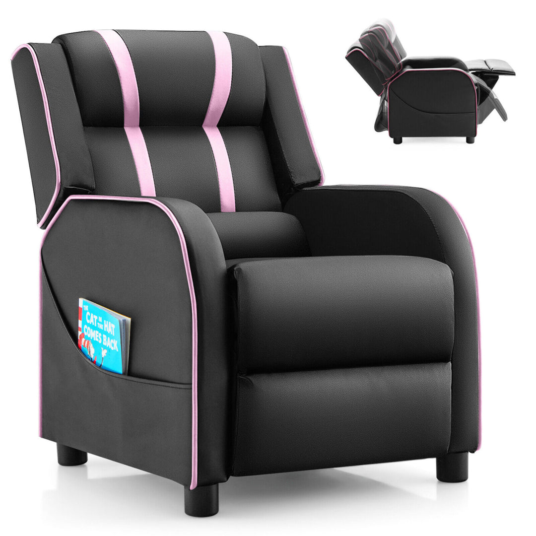 Kids Recliner Chair Ergonomic Leather Sofa Armchair w/Footrest Side Pocket Image 6