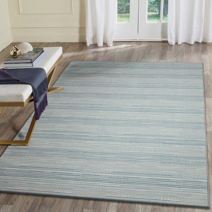 Liora Manne Miranda Stripe Area Rug Aqua Indoor Outdoor Durable Machine Washable Image 1