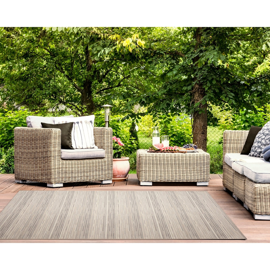 Liora Manne Miranda Tweed Stripe Indoor Outdoor Area Rug Silver/Brown Image 3