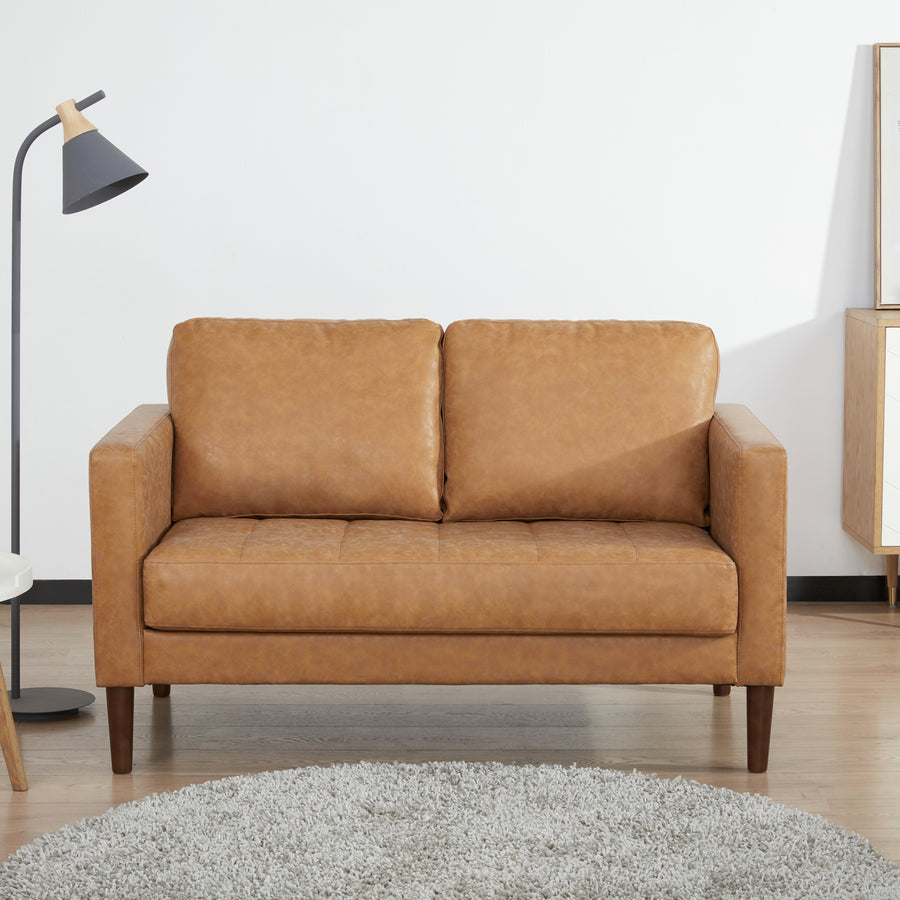 Classic Leather Button-Tufted Loveseat: Elevate Your Collection with Distinctive Design  Perfect for Small Spaces Image 1