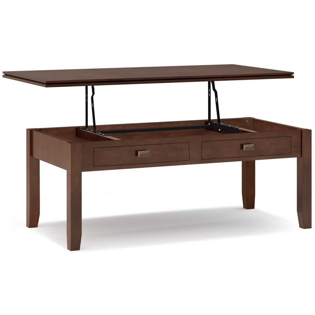 Artisan Lift Top Coffee Table with Hidden Storage and Wood Finish Modern Design Image 1