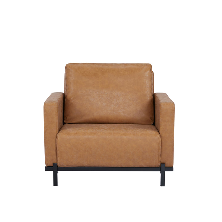Turlock Camel Faux Leather Convertible Chair: Comfortable and Modern Design  Twin Sleeper, Chaise Lounge, and Bed Image 2