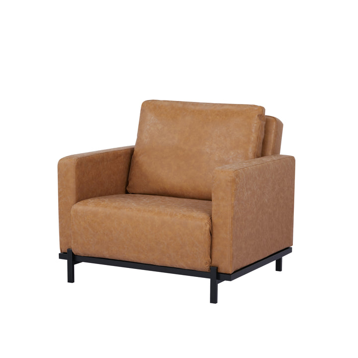 Turlock Camel Faux Leather Convertible Chair: Comfortable and Modern Design  Twin Sleeper, Chaise Lounge, and Bed Image 3