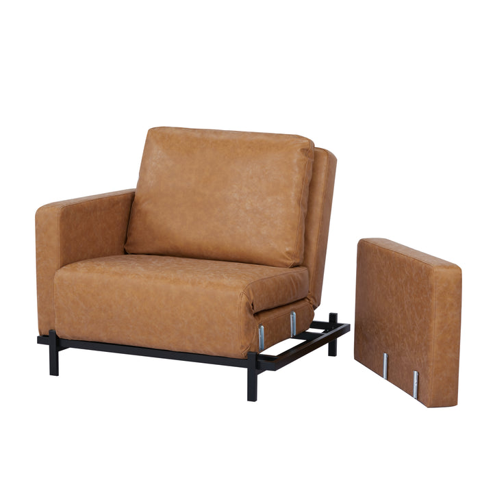 Turlock Camel Faux Leather Convertible Chair: Comfortable and Modern Design  Twin Sleeper, Chaise Lounge, and Bed Image 5