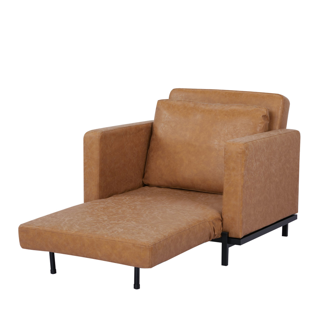 Turlock Camel Faux Leather Convertible Chair: Comfortable and Modern Design  Twin Sleeper, Chaise Lounge, and Bed Image 6