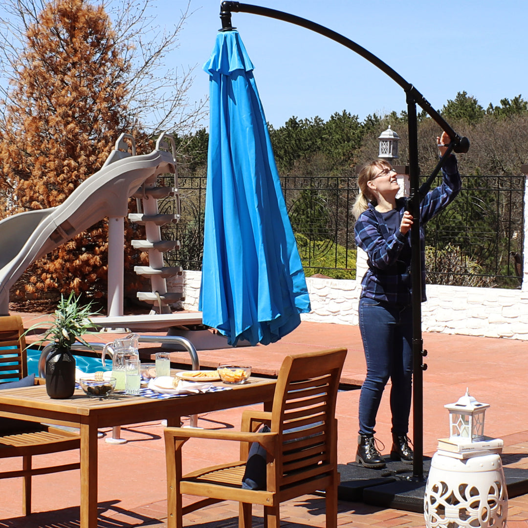 Sunnydaze 9.5 ft Cantilever Offset Patio Umbrella with Crank - Azure Image 6