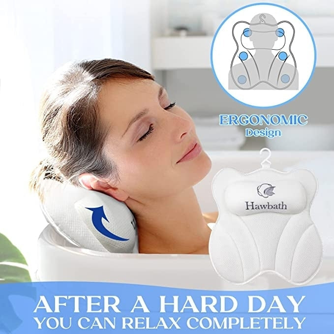 Hawbath Ultra-Soft Bath Pillow  Neck and Back Support with 6 Suction Cups Image 2