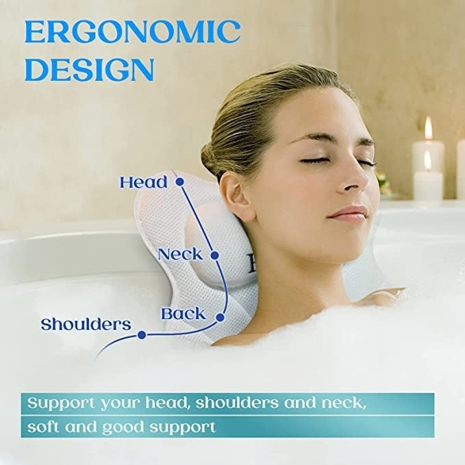 Hawbath Ultra-Soft Bath Pillow  Neck and Back Support with 6 Suction Cups Image 4