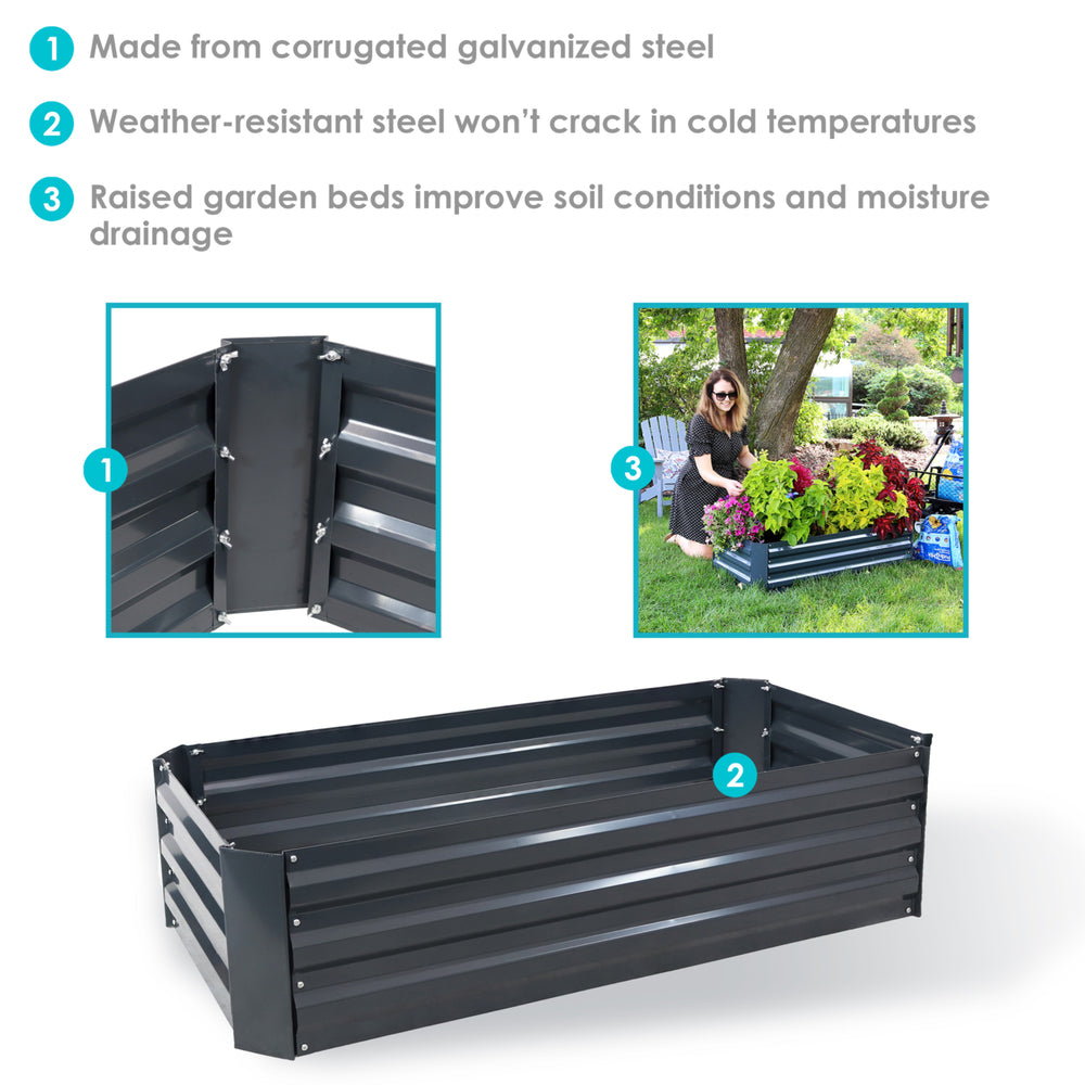 Sunnydaze Galvanized Steel Rectangle Raised Garden Bed - 48 in - Dark Gray Image 2