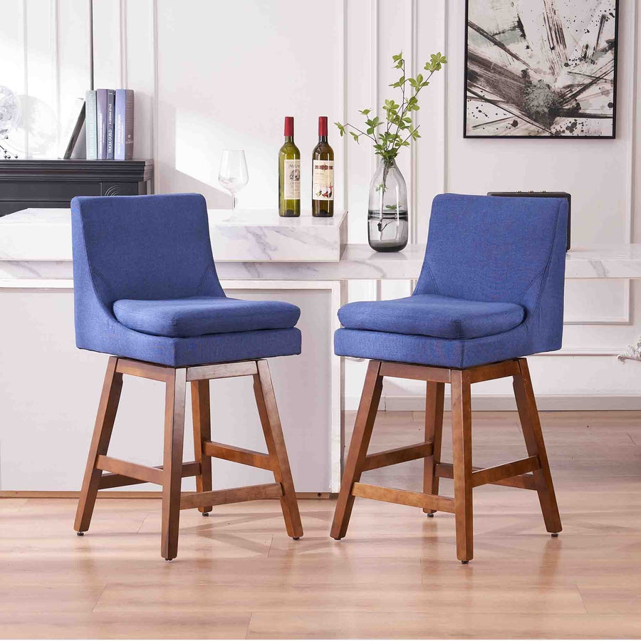 26 inch Upholstered Swivel Fabric Counter Bar Stools with Back and Wood Legs Image 1