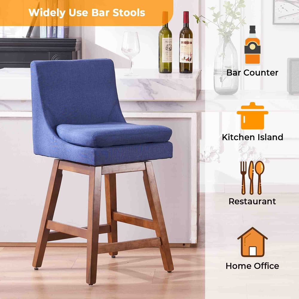 26 inch Upholstered Swivel Fabric Counter Bar Stools with Back and Wood Legs Image 2