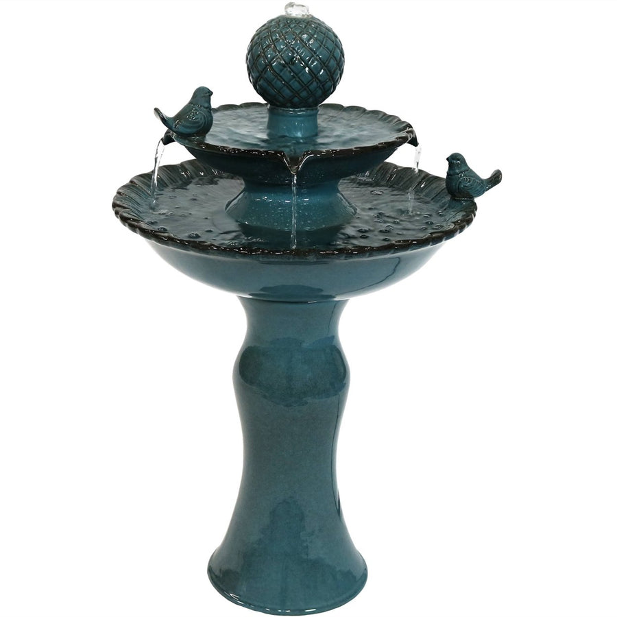 Sunnydaze Resting Birds Ceramic Outdoor 2-Tier Water Fountain Image 1