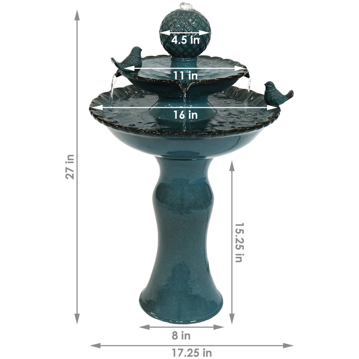 Sunnydaze Resting Birds Ceramic Outdoor 2-Tier Water Fountain Image 3