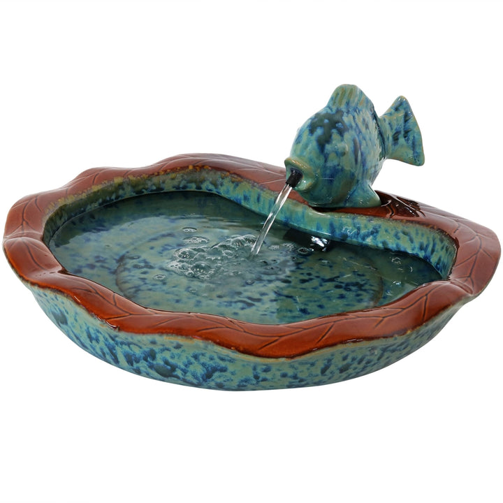 Sunnydaze Fish Glazed Ceramic Outdoor Water Fountain Image 1