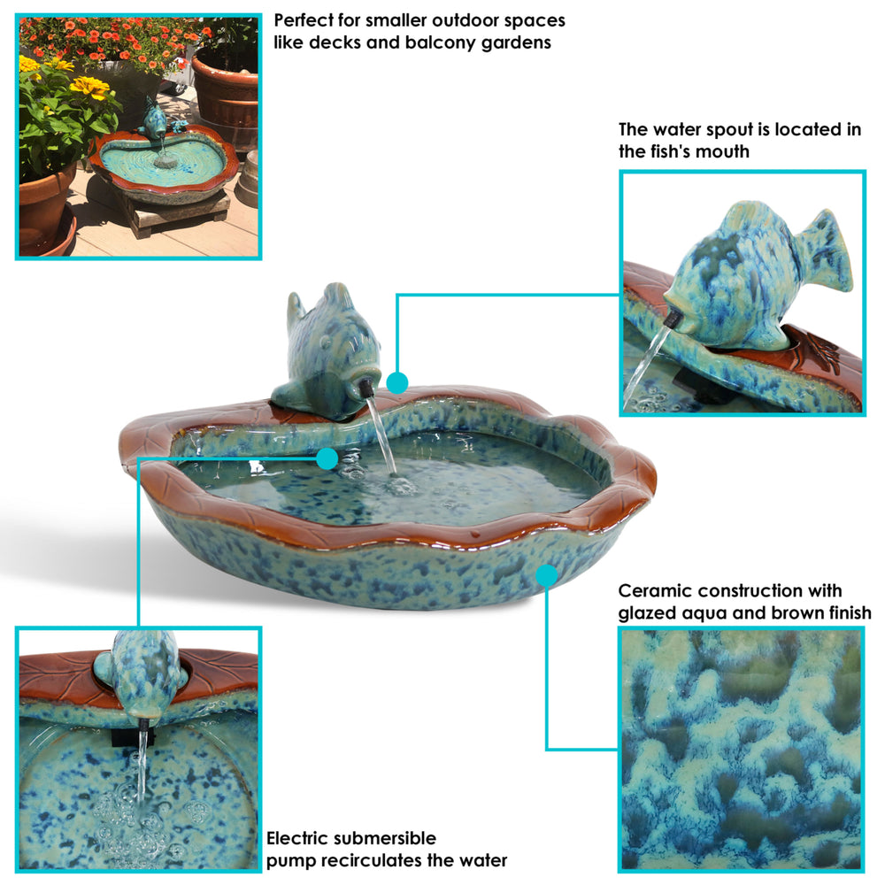 Sunnydaze Fish Glazed Ceramic Outdoor Water Fountain Image 2