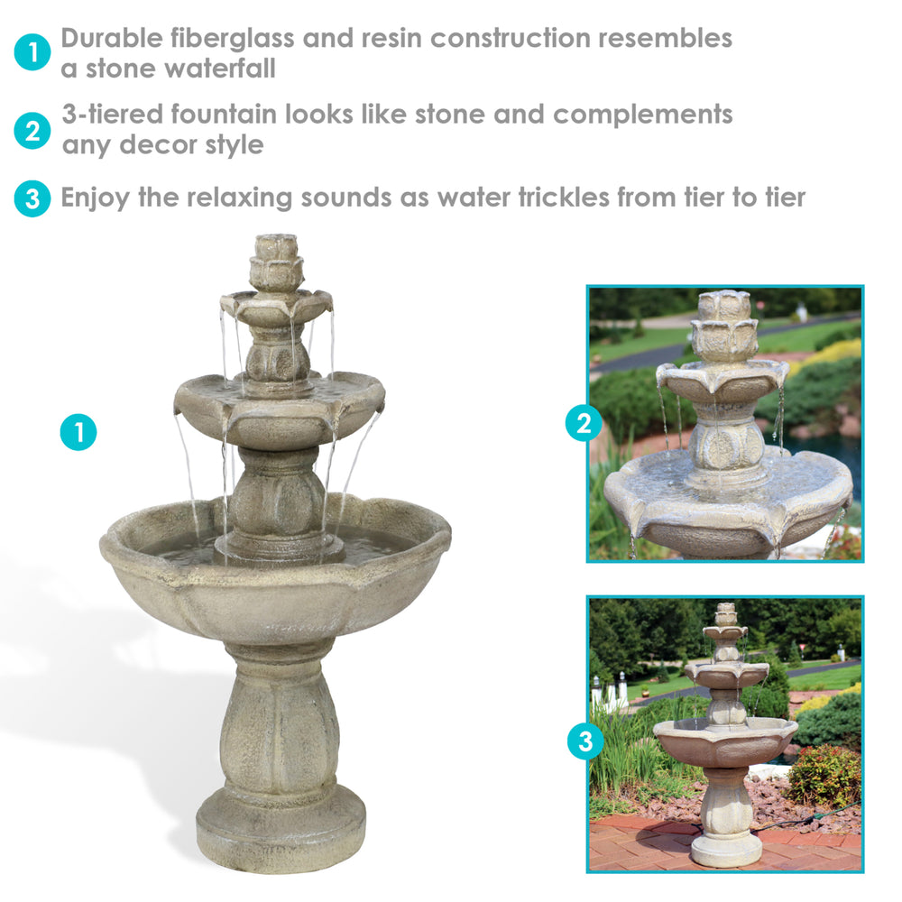 Sunnydaze Birds Delight Fiberglass Outdoor 3-Tier Water Fountain Image 2