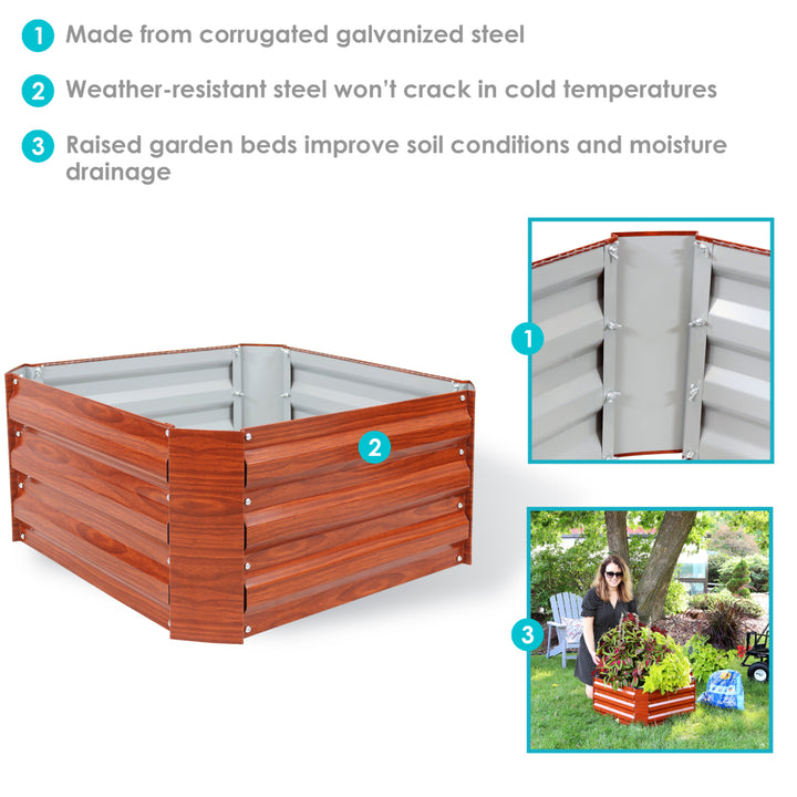 Sunnydaze Galvanized Steel Square Raised Garden Bed - 24 in - Woodgrain Image 2