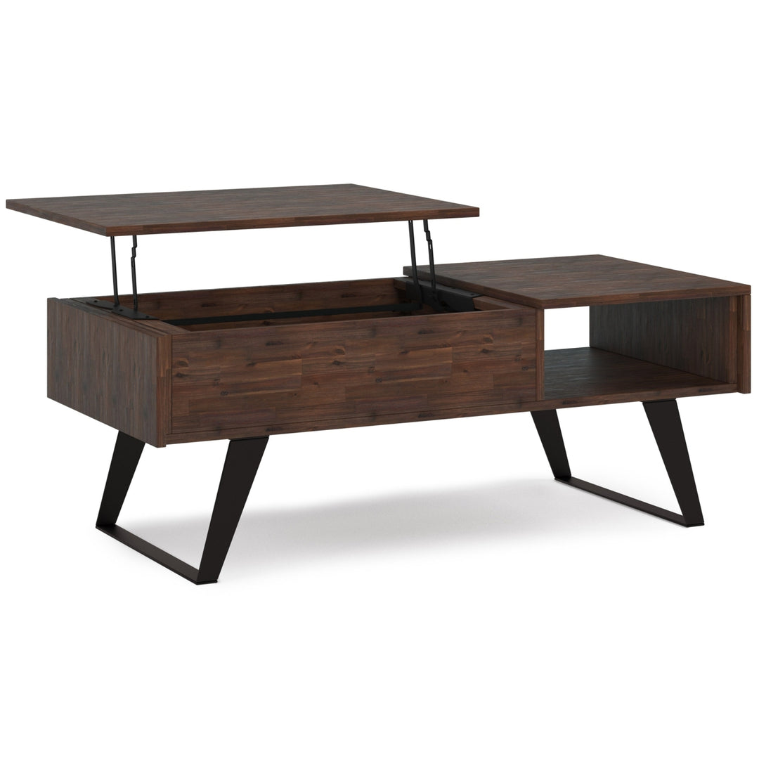 Lowry Lift Top Coffee Table Acacia Wood Industrial Style Storage Table Image 1