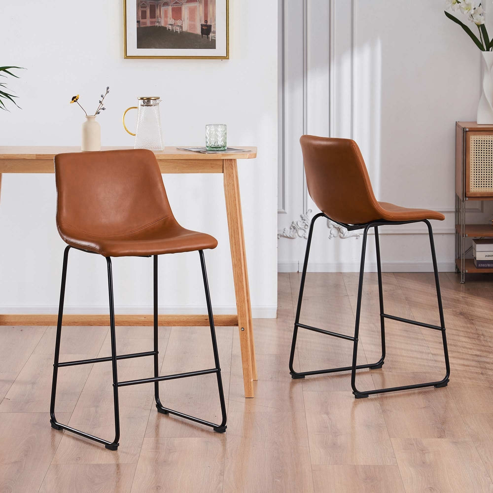 Set of 2 Modern Upholstered Faux Leather Barstools - 26" Or 30" Counter Stool Image 2