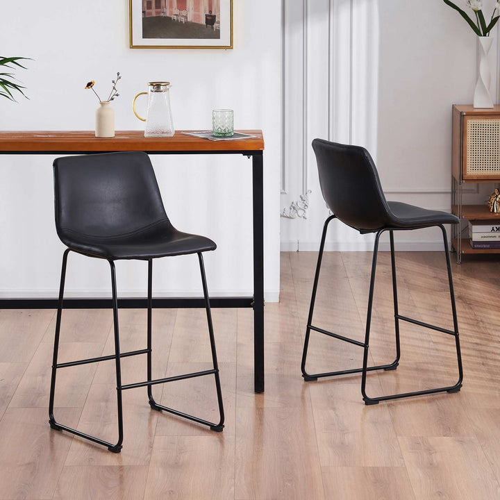 Set of 2 Faux Leather Barstools 26 or 30 Inch Modern Counter Stool Black Image 1