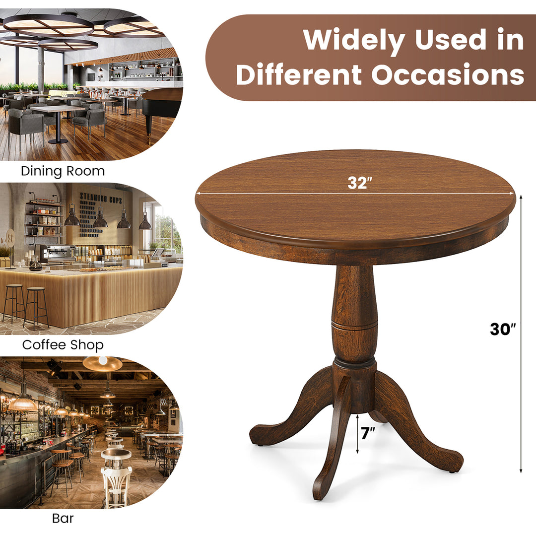 32" Round Pedestal Dining Table Kitchen Dining Room Walnut Image 2