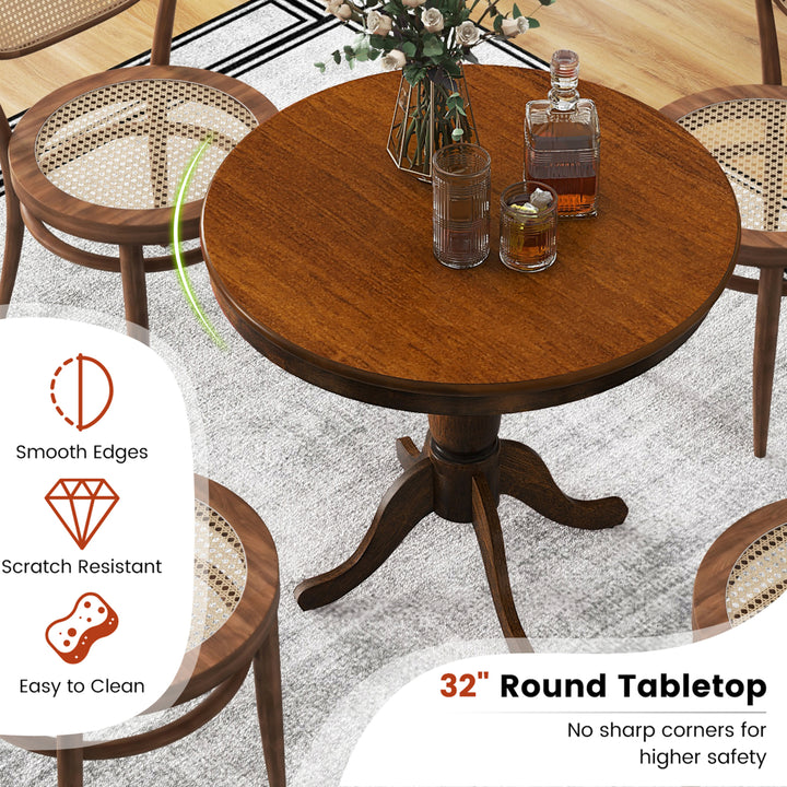 32" Round Pedestal Dining Table Kitchen Dining Room Walnut Image 6