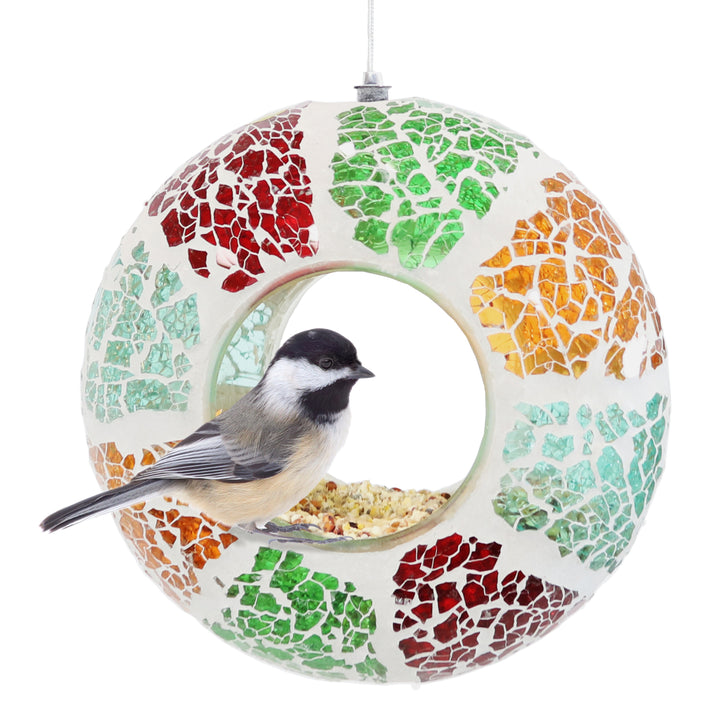 Glass Summer Mosaic Fly-Through Hanging Bird Feeder - 6 in by Sunnydaze Image 8