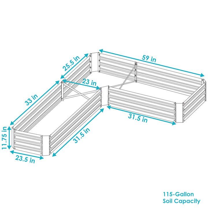 Sunnydaze Galvanized Steel L-Shaped Raised Garden Bed - 59.5 in - Silver Image 3