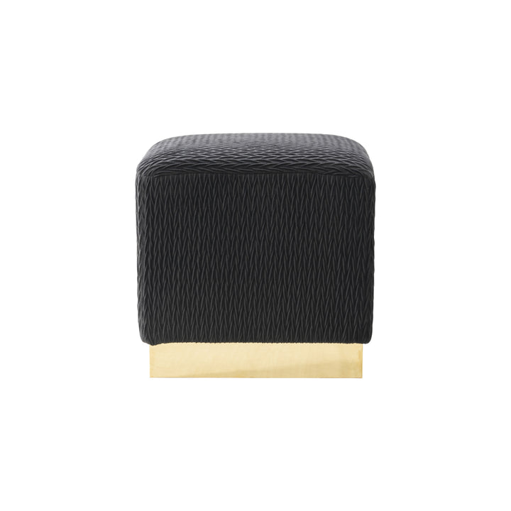 Chic Home Schell Ottoman Textured Velvet Upholstery Smooth Gold Tone Square Metal Base Image 9