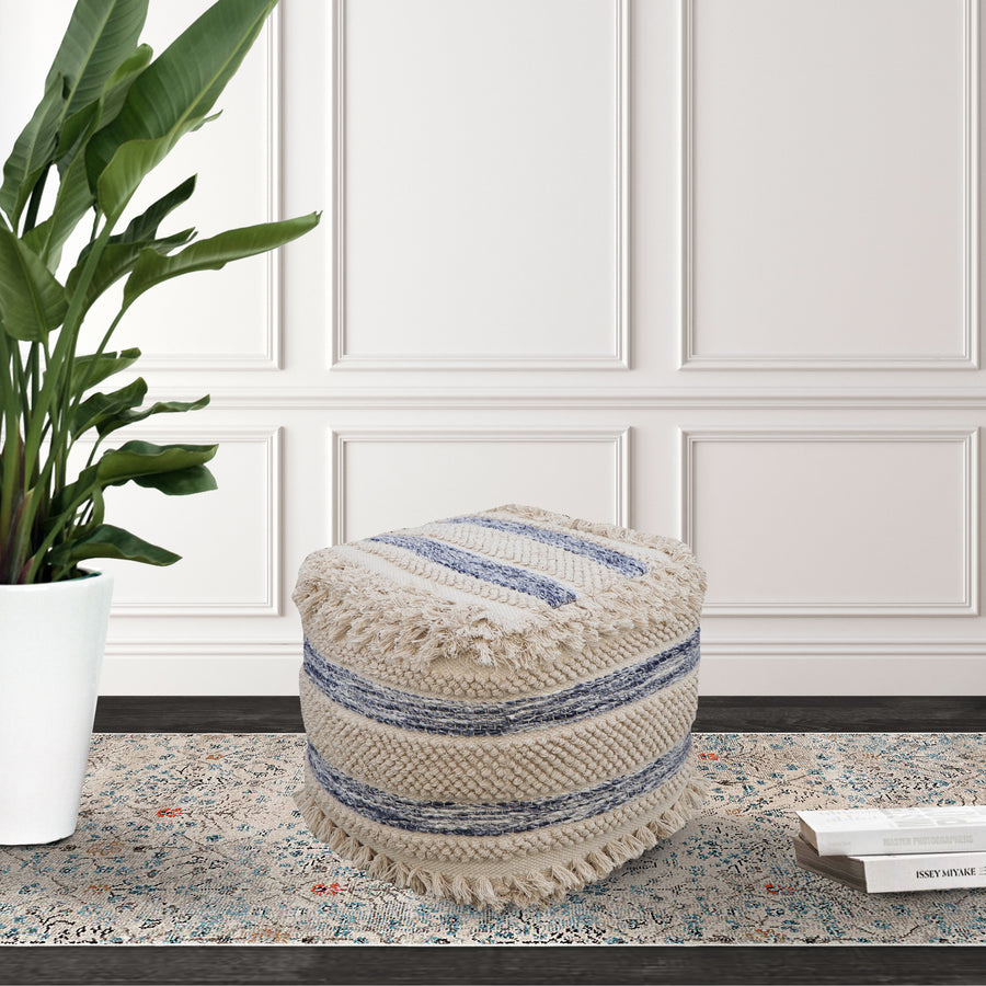 Chic Home Amaya Ottoman Cotton Wool Upholstered Striped Design Image 1