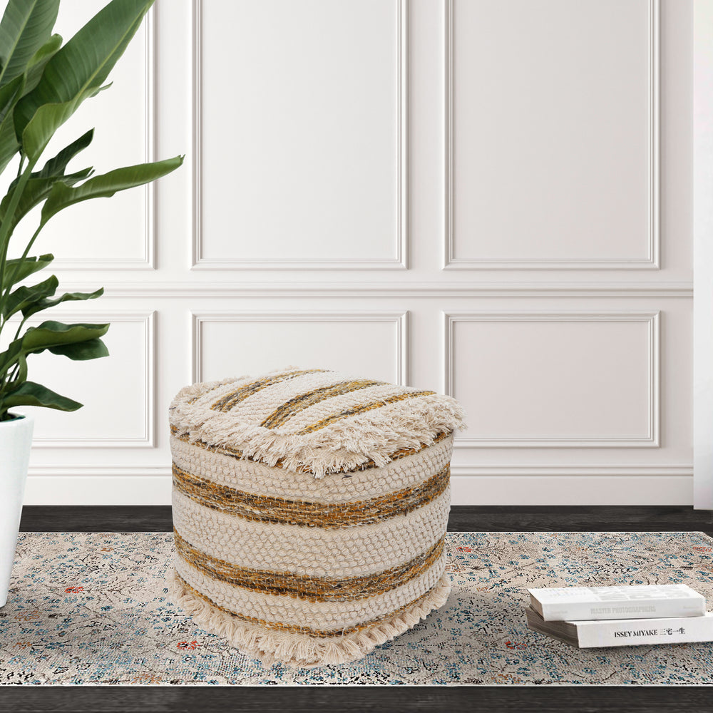 Chic Home Amaya Ottoman Cotton Wool Upholstered Striped Design Image 2