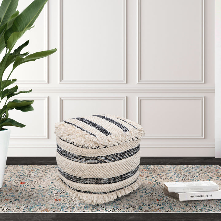 Chic Home Amaya Ottoman Cotton Wool Upholstered Striped Design Image 3