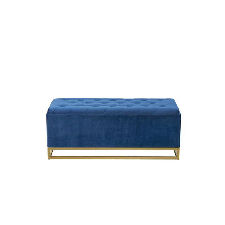 Iconic Home Kaili Storage Bench Velvet Upholstered Tufted Seat Gold Tone Metal Base With Discrete Interior Compartment Image 7