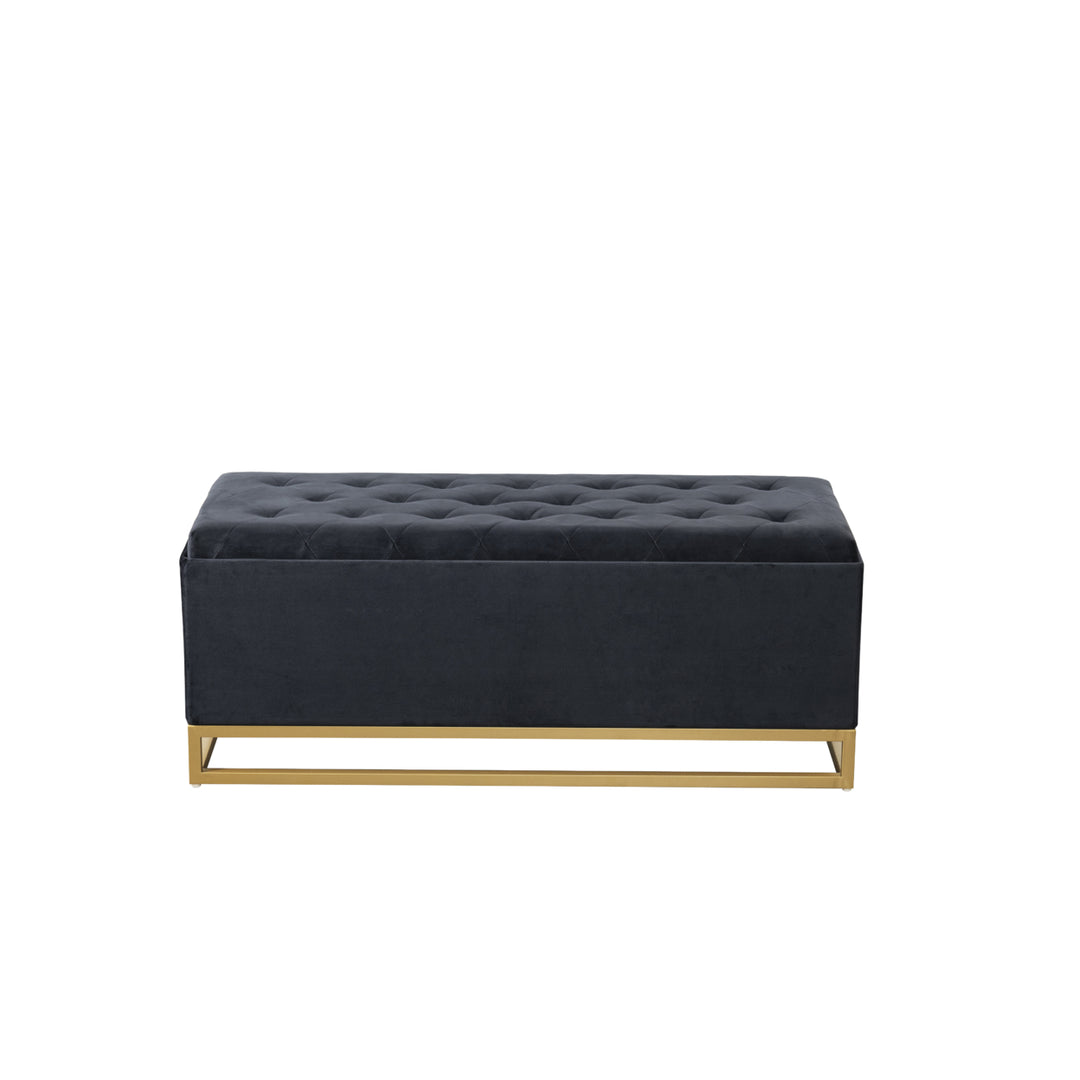 Iconic Home Kaili Storage Bench Velvet Upholstered Tufted Seat Gold Tone Metal Base With Discrete Interior Compartment Image 8