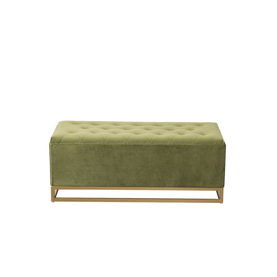 Iconic Home Kaili Storage Bench Velvet Upholstered Tufted Seat Gold Tone Metal Base With Discrete Interior Compartment Image 9