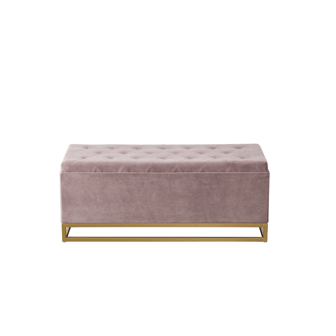 Iconic Home Kaili Storage Bench Velvet Upholstered Tufted Seat Gold Tone Metal Base With Discrete Interior Compartment Image 10