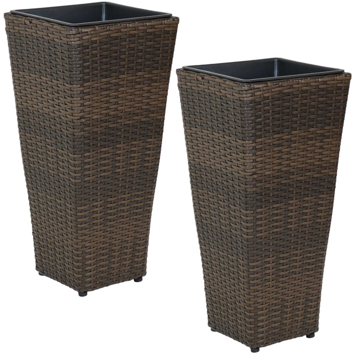 Sunnydaze 24 in Polyrattan Tall Square Planter - Brown - Set of 2 Image 1