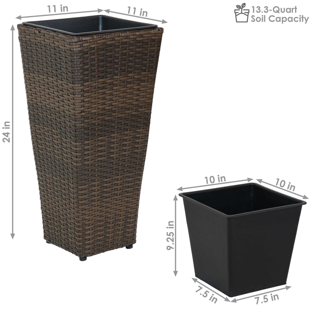 Sunnydaze 24 in Polyrattan Tall Square Planter - Brown - Set of 2 Image 3