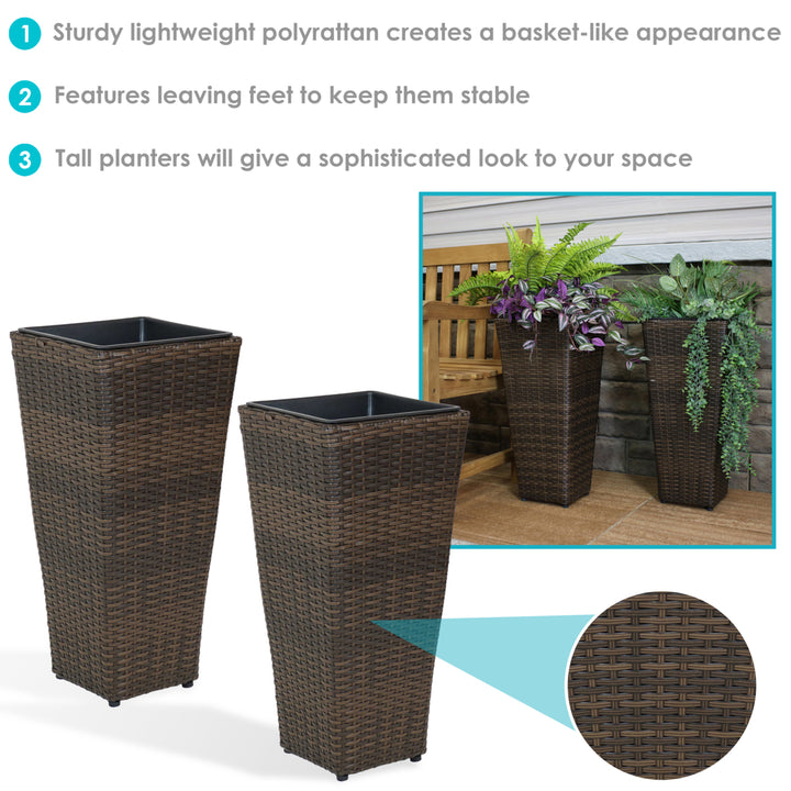 Sunnydaze 24 in Polyrattan Tall Square Planter - Brown - Set of 2 Image 2