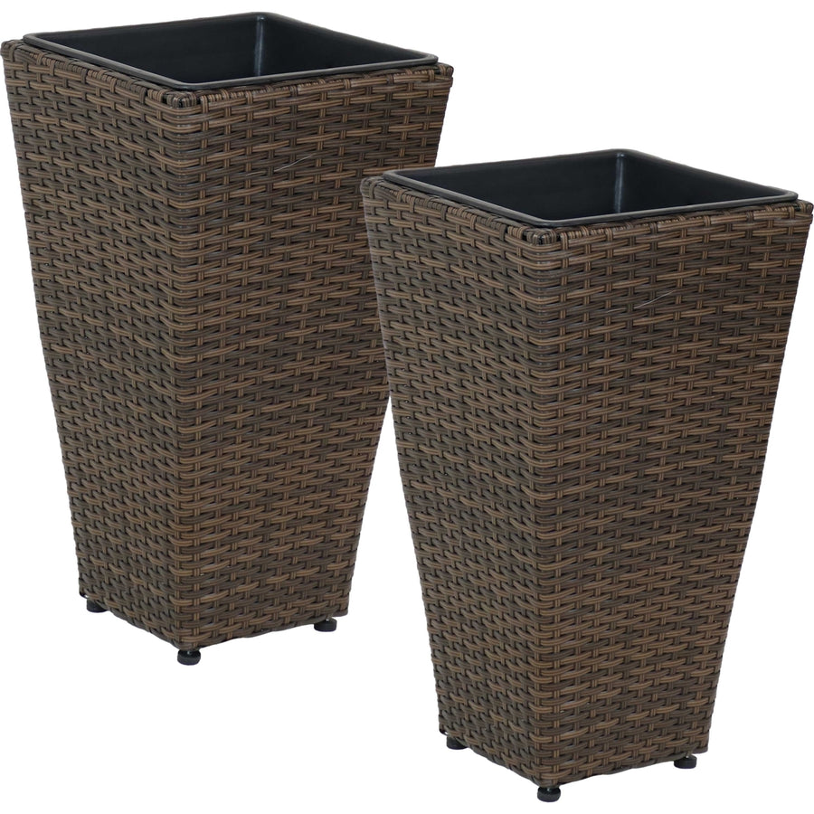 Sunnydaze 20 in Polyrattan Tall Square Planter - Brown - Set of 2 Image 1