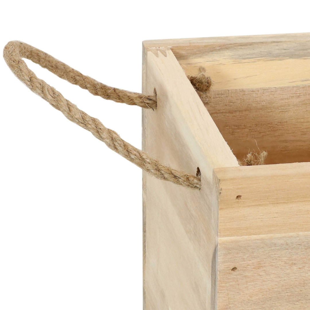 Sunnydaze Acacia Wood Rectangle Tray Planter with Handles/Liner - Natural Image 5