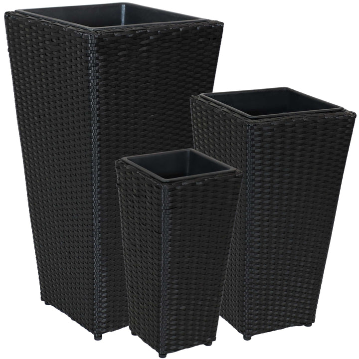 Sunnydaze Polyrattan Tall Square Planter - 9 in, 11.5 in, 15 in - Set of 3 Image 1