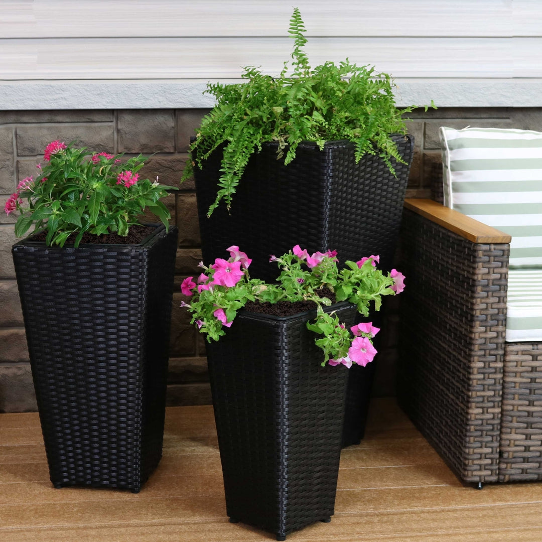 Sunnydaze Polyrattan Tall Square Planter - 9 in, 11.5 in, 15 in - Set of 3 Image 6