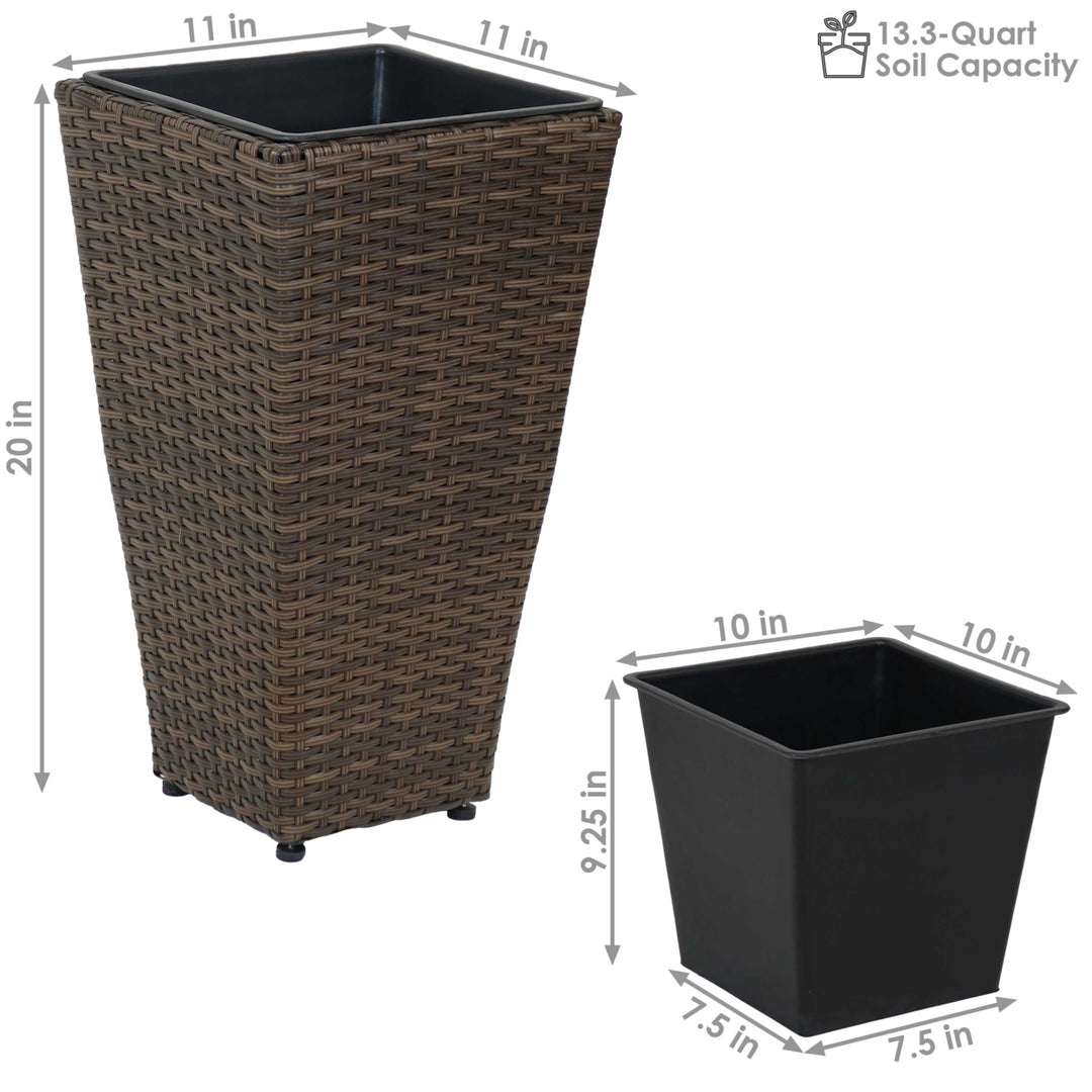 Sunnydaze 20 in Polyrattan Tall Square Planter - Brown - Set of 2 Image 3