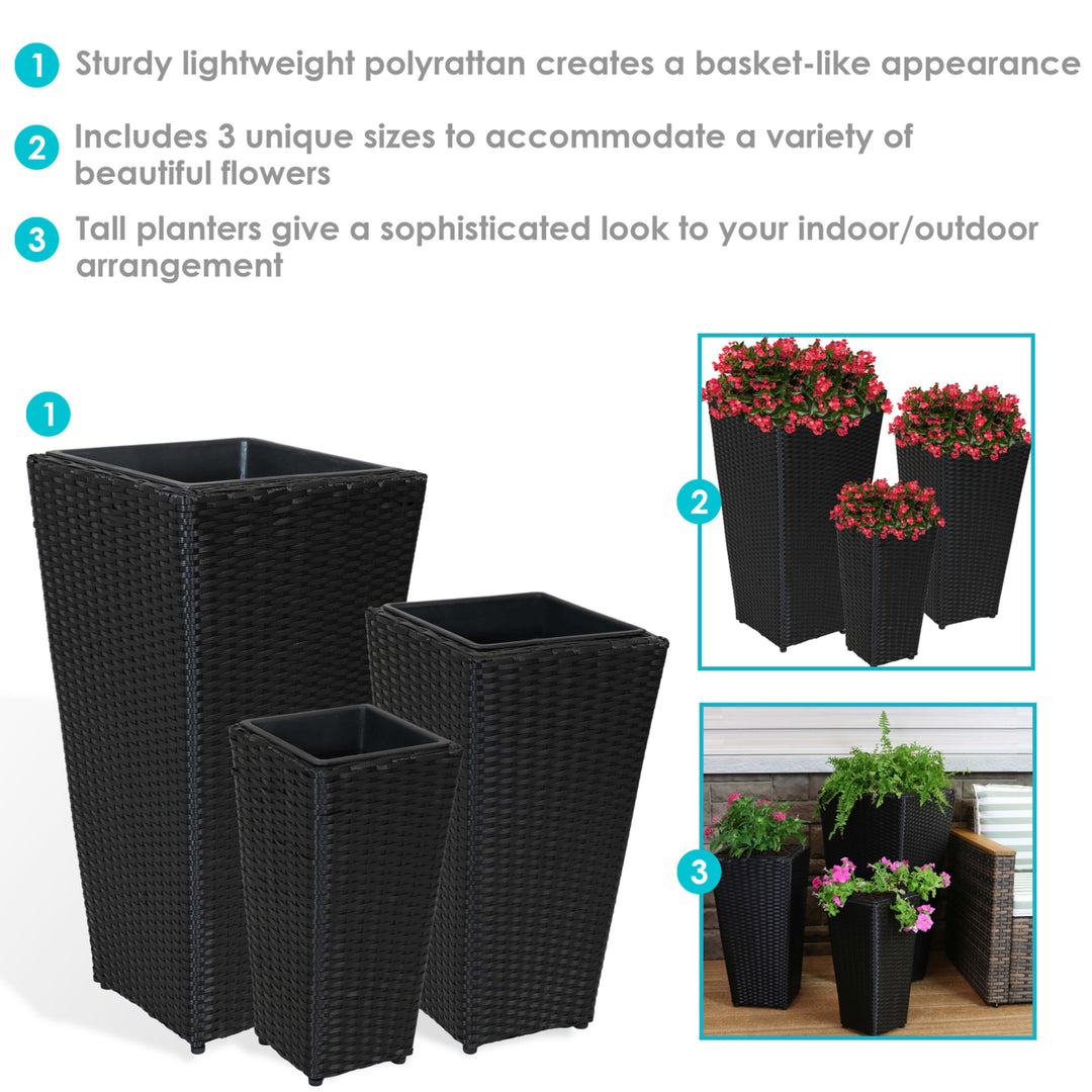 Sunnydaze Polyrattan Tall Square Planter - 9 in, 11.5 in, 15 in - Set of 3 Image 2