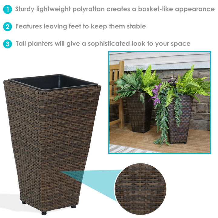 Sunnydaze 20 in Polyrattan Tall Square Planter - Brown - Set of 2 Image 2