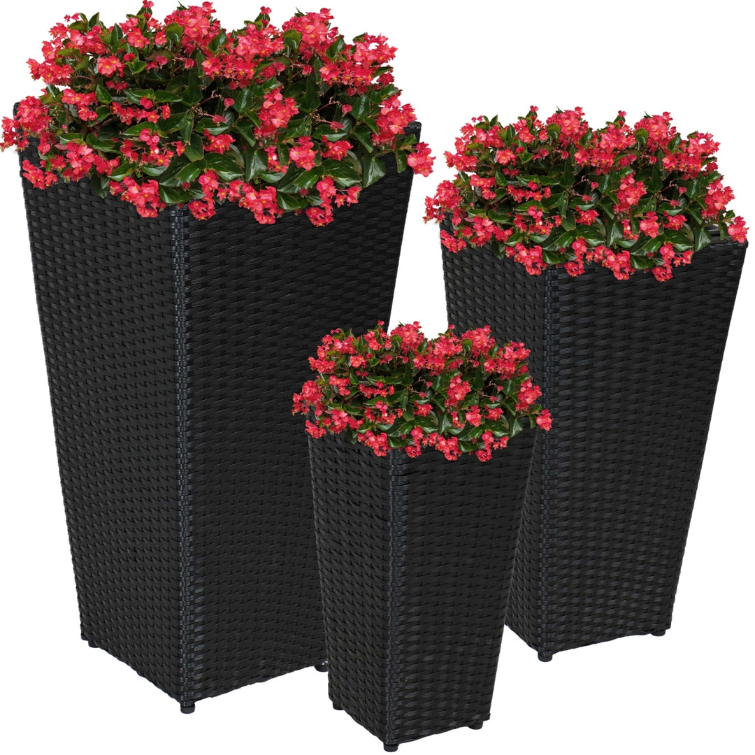 Sunnydaze Polyrattan Tall Square Planter - 9 in, 11.5 in, 15 in - Set of 3 Image 7