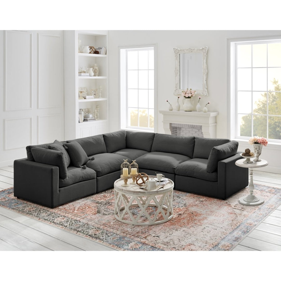 Yasmin Modular L-Sectional Upholstered Corner Sofa Linen Fabric Comfort Design Image 1